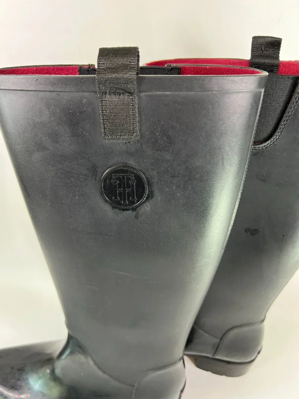 Tommy Hilfiger Womens 10 Karissa Black Rain Boots Pull On Water Resistant